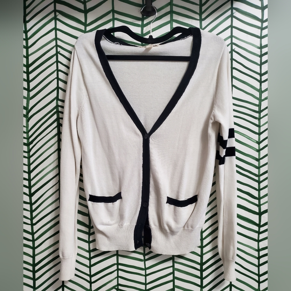 Preppy varsity white cardigan L